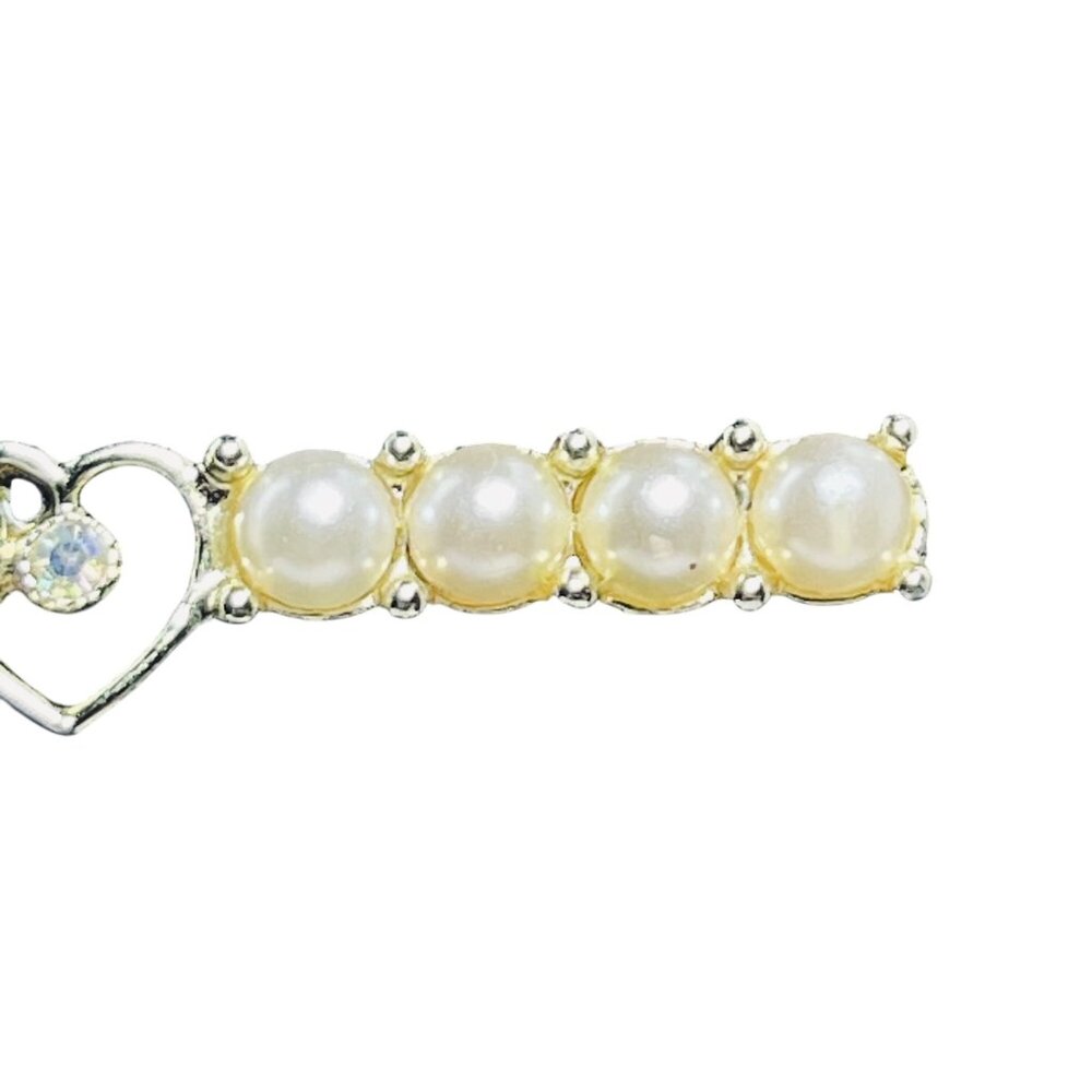 Sarah Coventry Gold Tone Faux Pearl & Rhinestone Bar Brooch (5592) - Picture 4 of 9